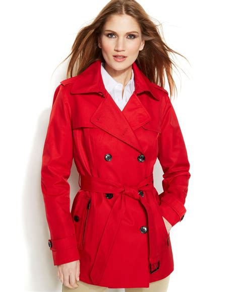 michael kors red leather trench coat|Michael Kors trench coat women.